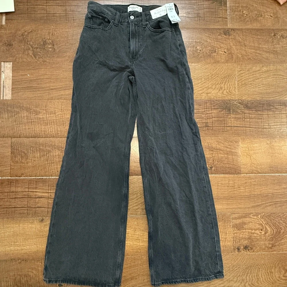 NWT Abercrombie & Fitch The Wide Leg Jeans Women 26 Black High Rise Loose Fit